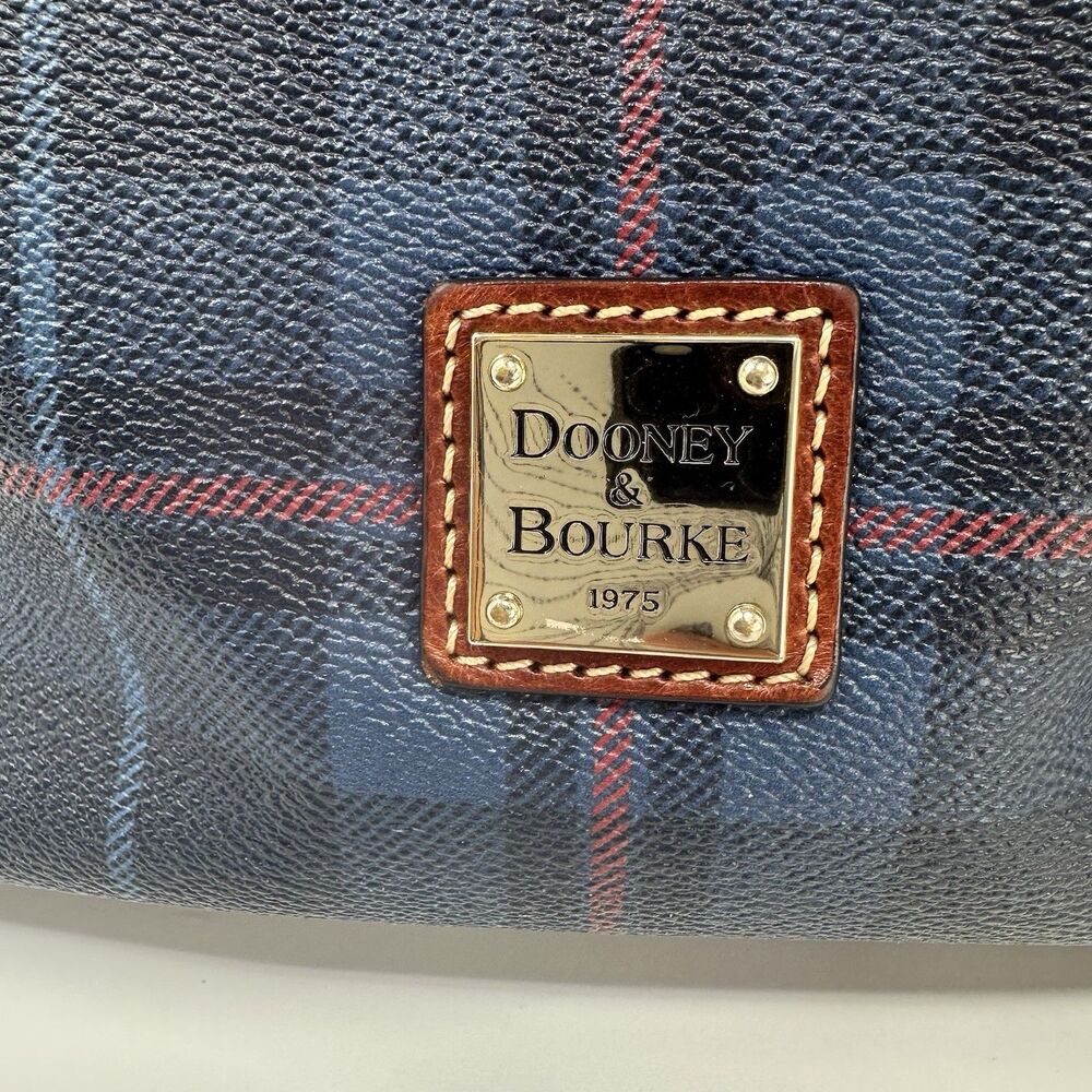 Dooney & Bourke Tiverton Plaid Zip Zip Satchel Navy Blue Shoulder Strap READ - Picture 11 of 16